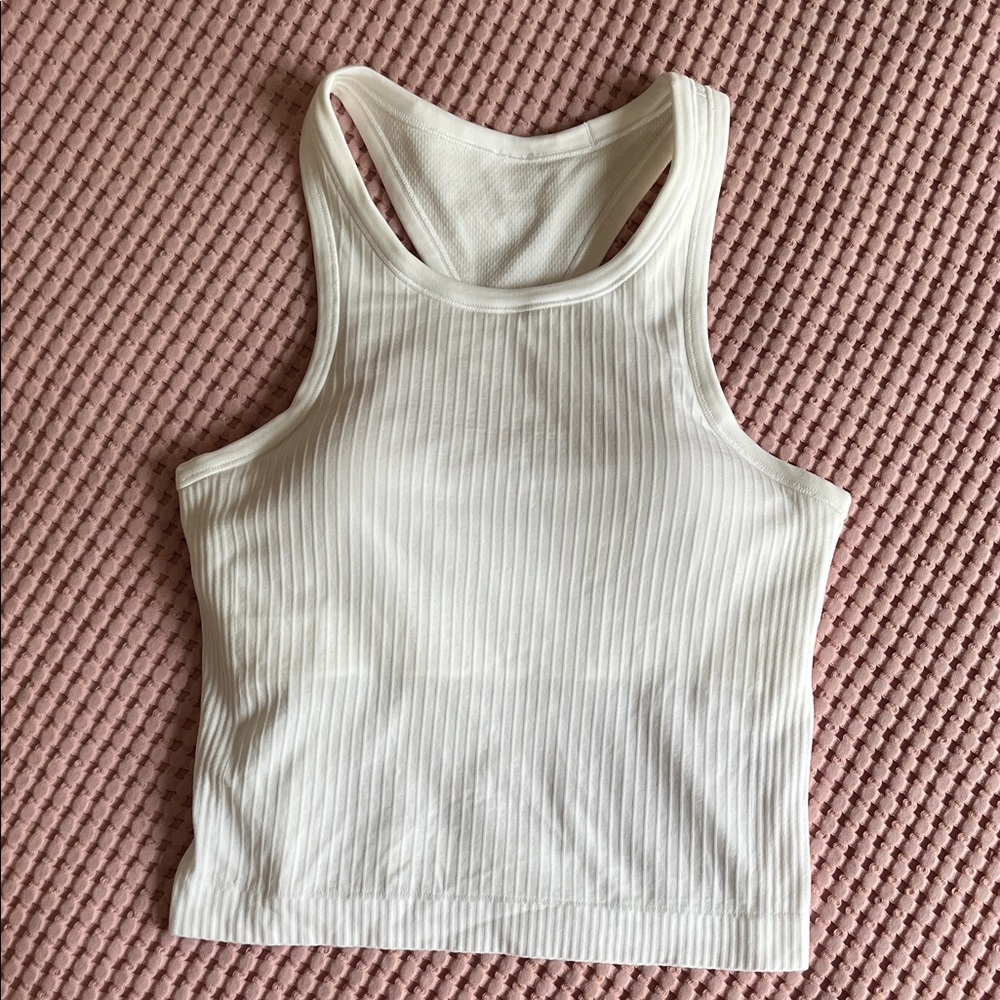Lululemon Athletica Ebb to Street cropped racerback White Ribbed Tank Top